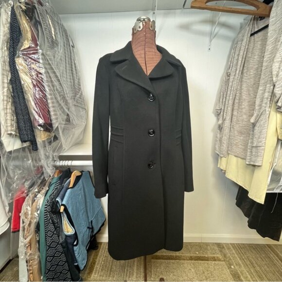 Anne Klein Black Wool Cashmere Blend Single Breast Walking Coat Pea Coat Size 12 - Picture 6 of 13